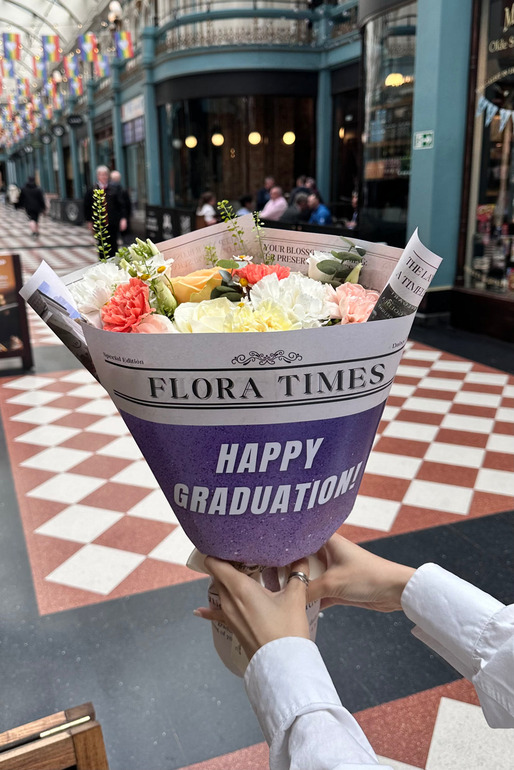 Graduation Fresh Bouquet in Orange and White | Daisy Florist