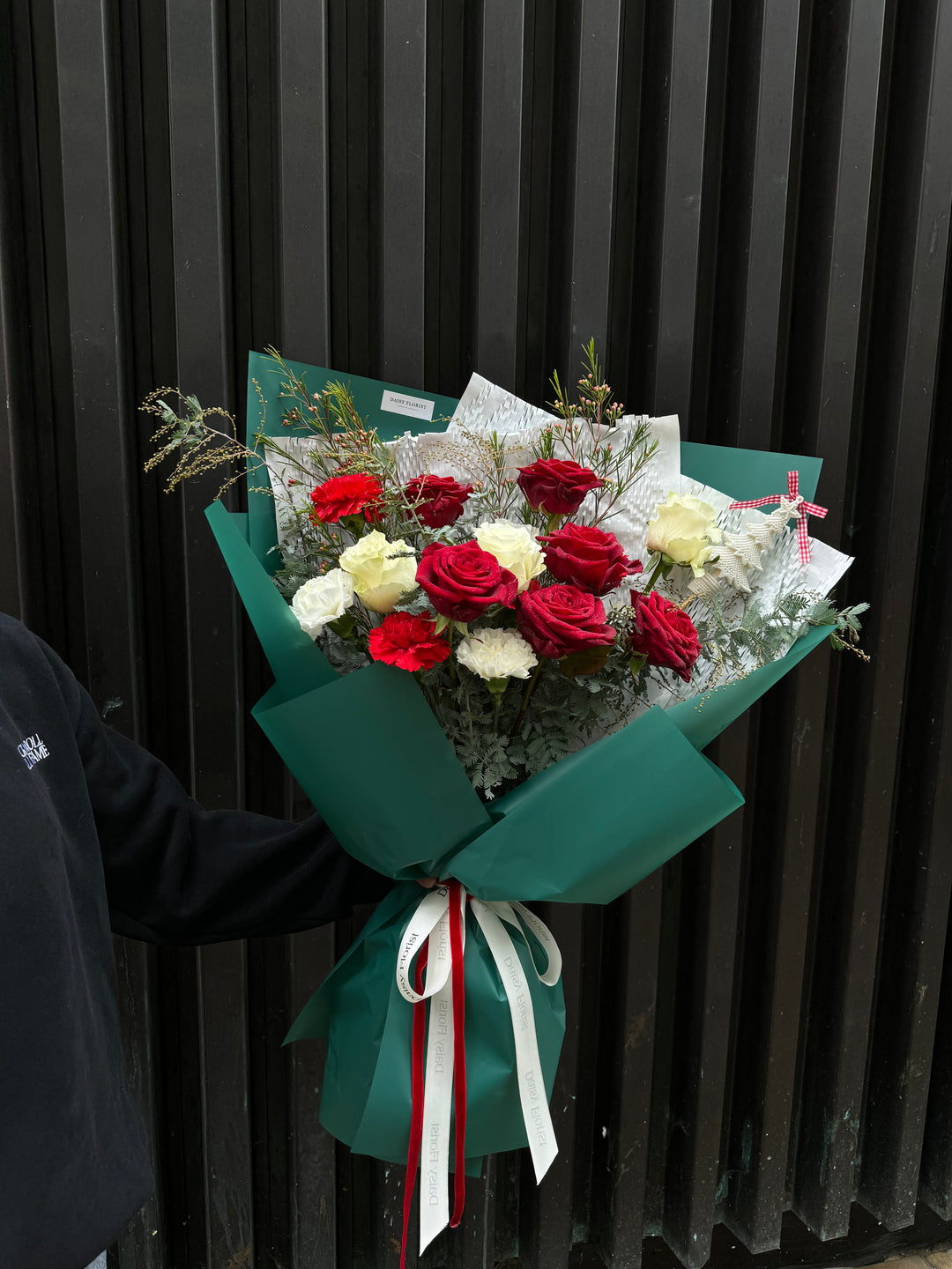 Mixed Red and White Roses with Greenery | Daisy Florist