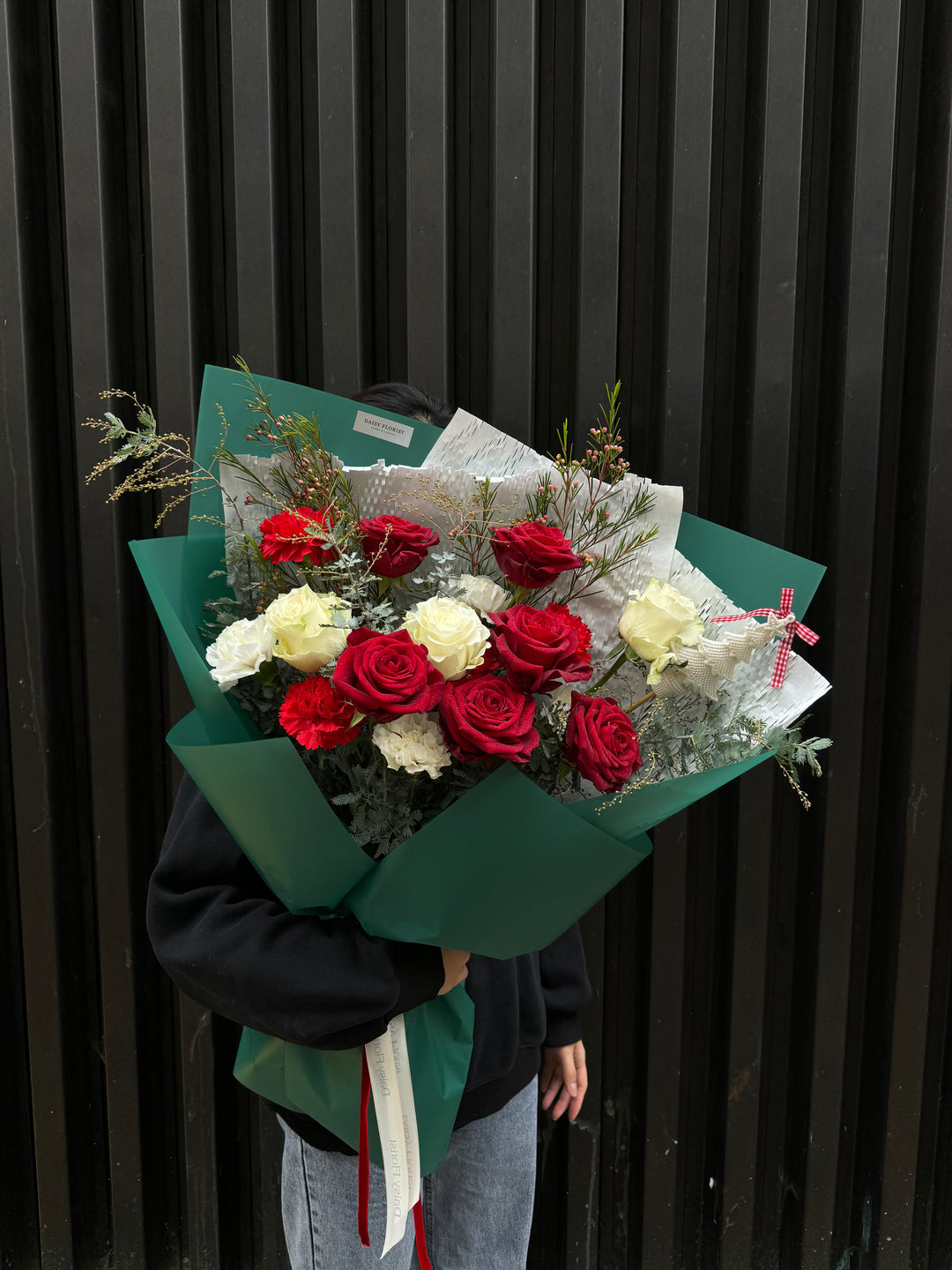Mixed Red and White Roses with Greenery | Daisy Florist