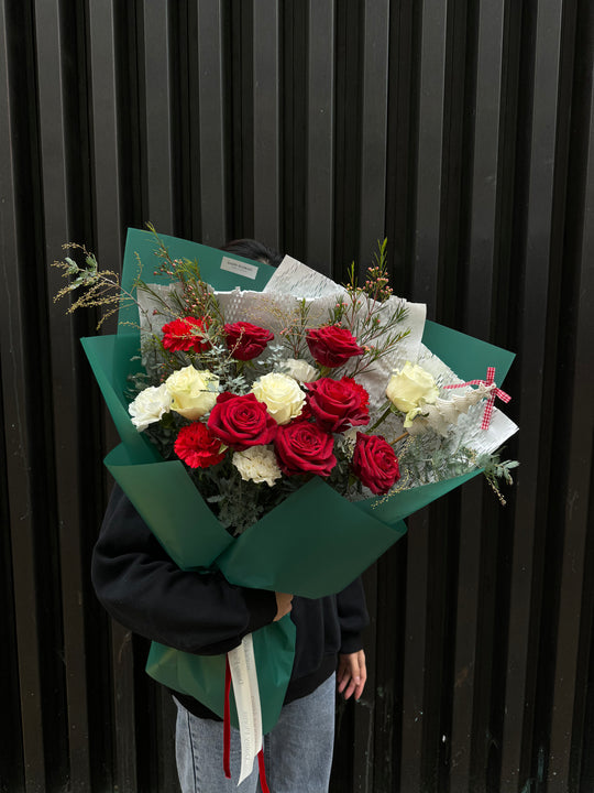 Mixed Red and White Roses with Greenery | Daisy Florist
