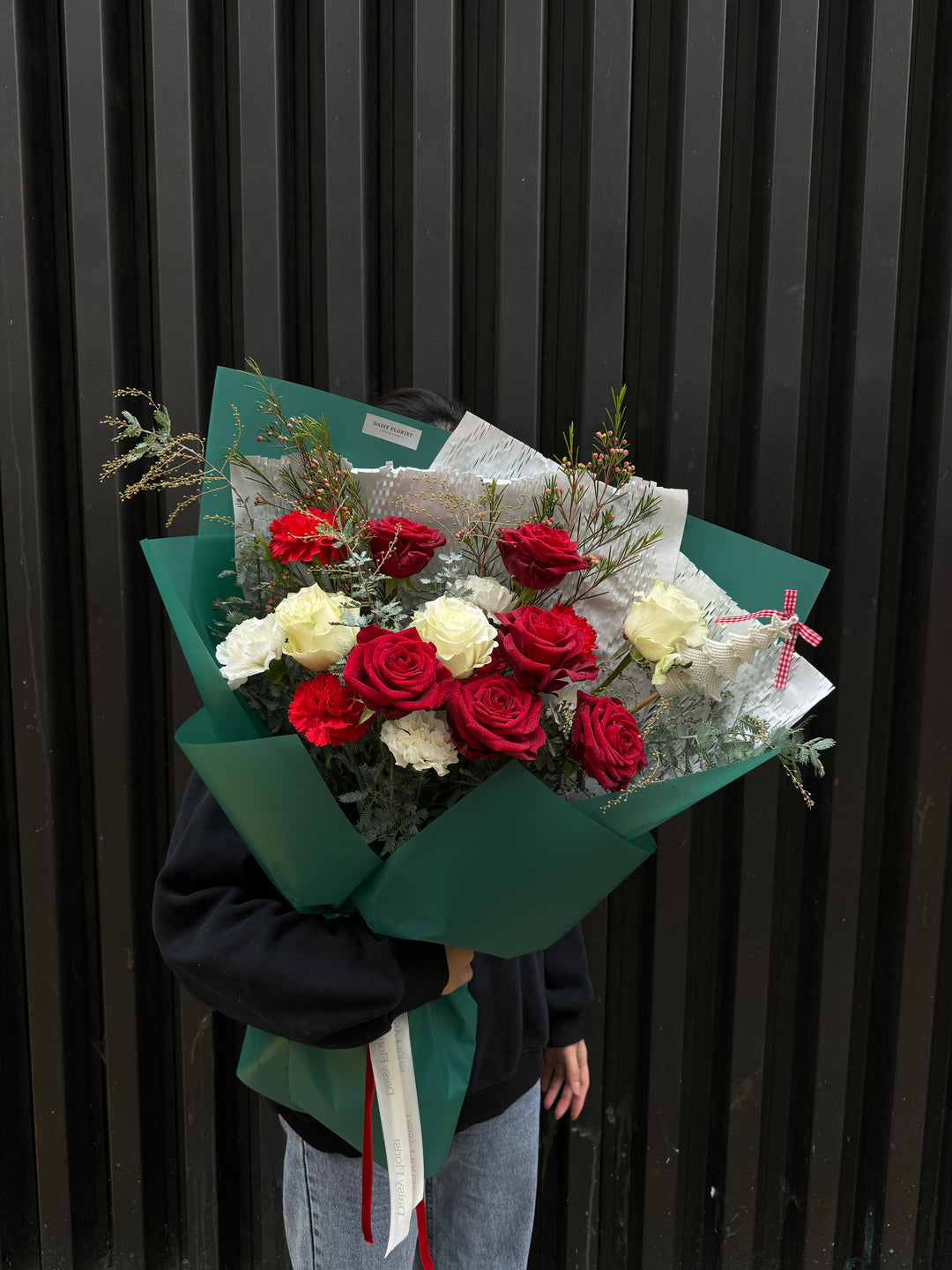 Mixed Red and White Roses with Greenery | Daisy Florist
