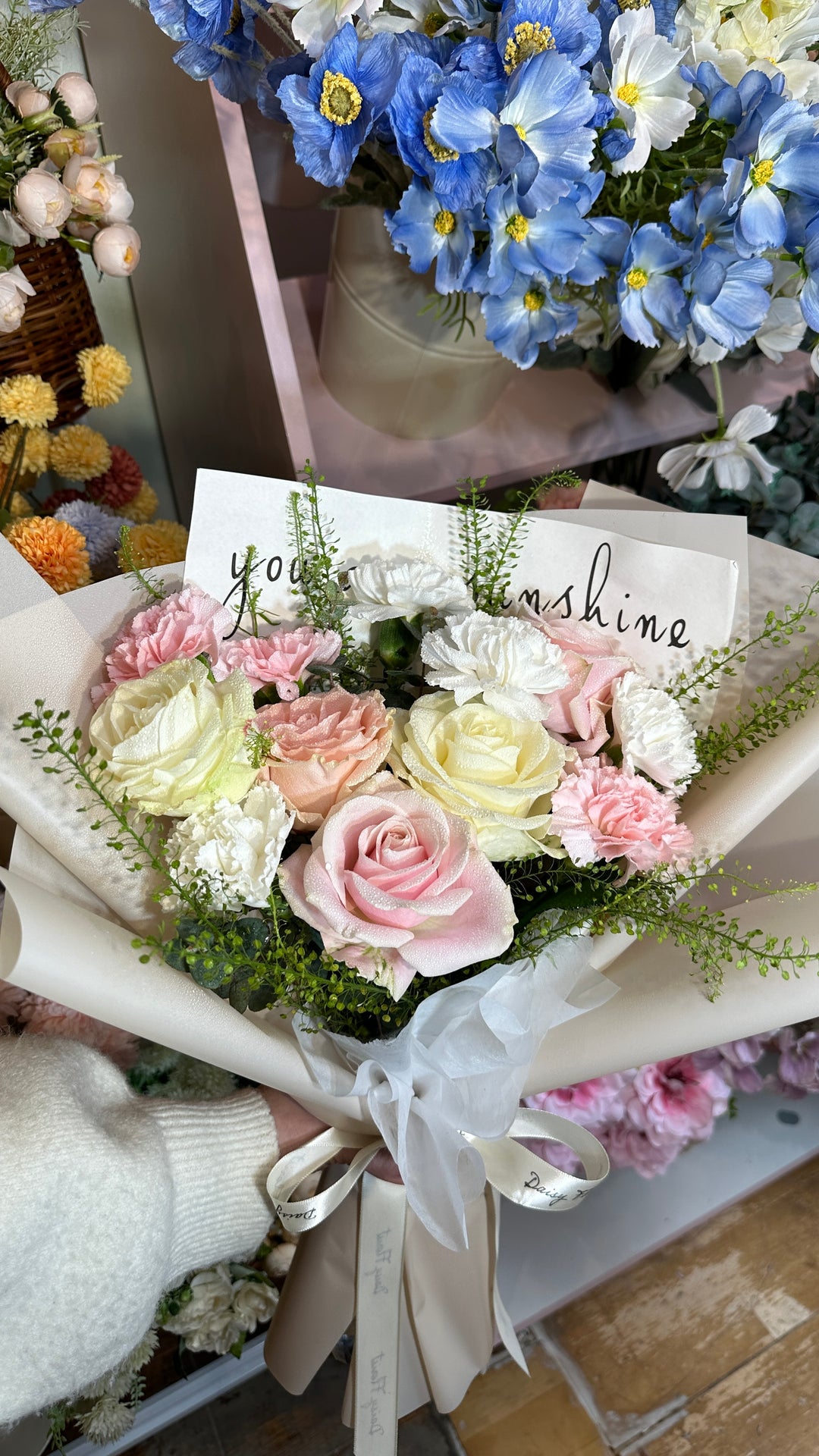 White & Pink Roses Fresh Flower Bouquet - Perfect All Occasions