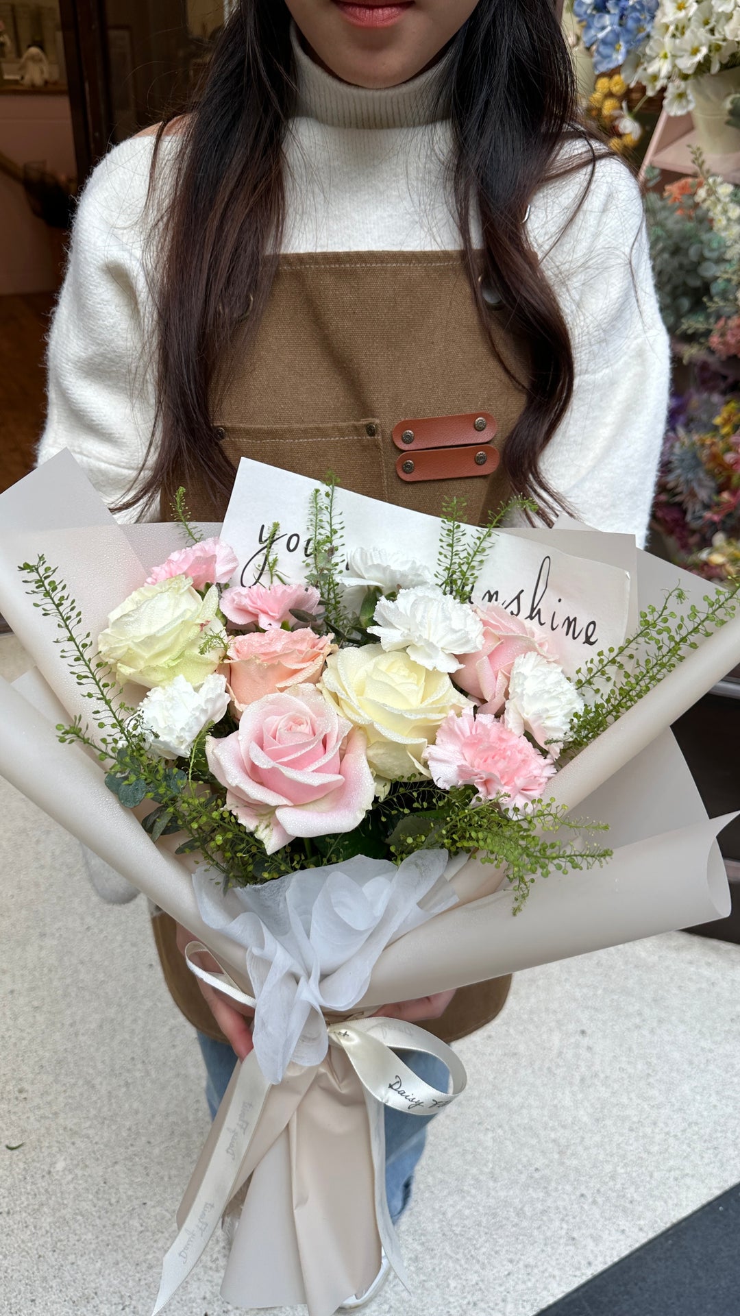 White & Pink Roses Fresh Flower Bouquet - Perfect All Occasions