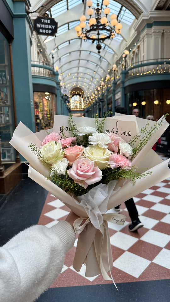 White & Pink Roses Fresh Flower Bouquet - Perfect All Occasions
