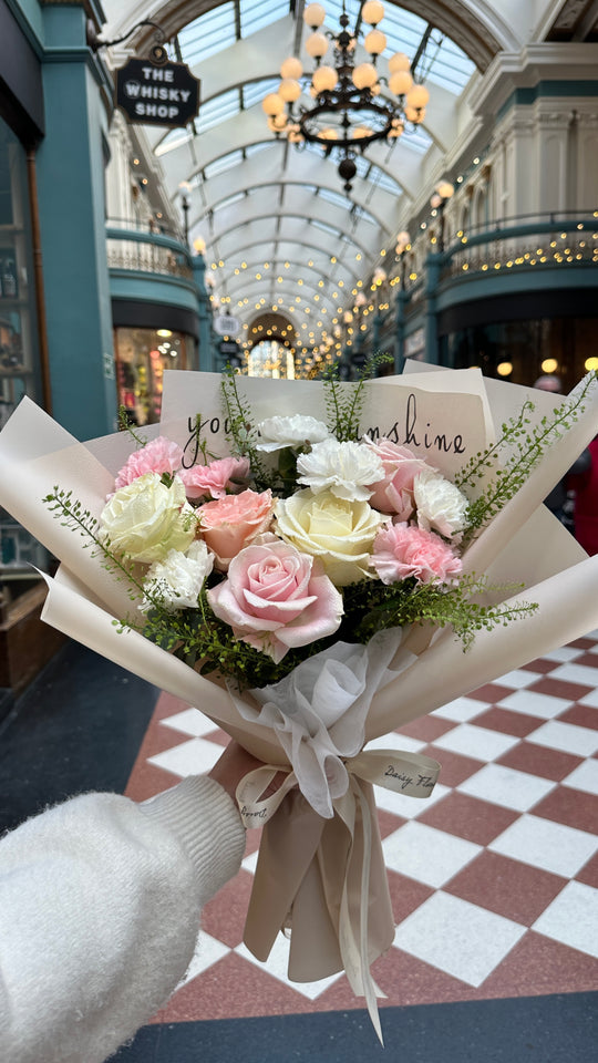 White & Pink Roses Fresh Flower Bouquet - Perfect All Occasions
