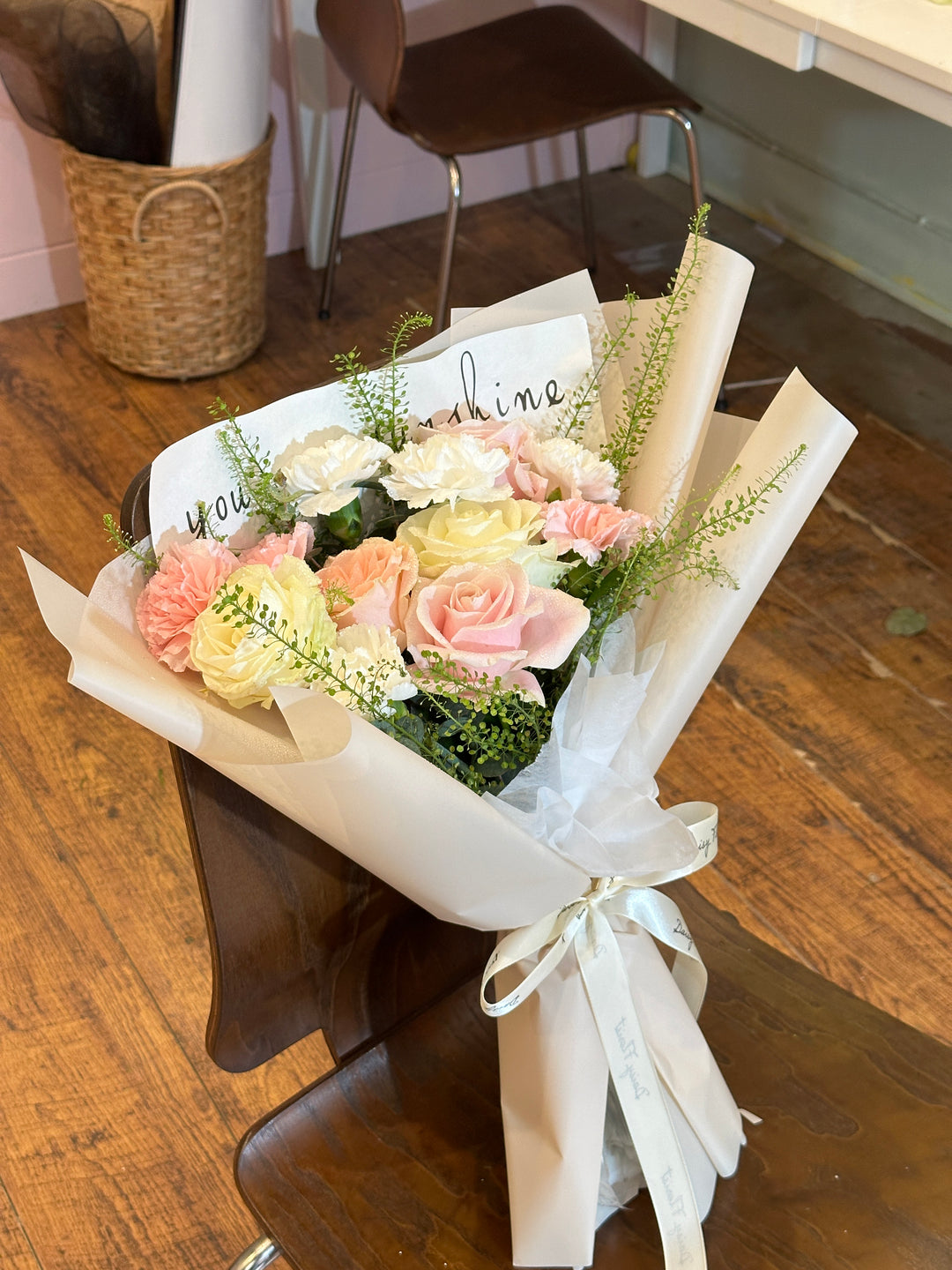 White & Pink Roses Fresh Flower Bouquet - Perfect All Occasions