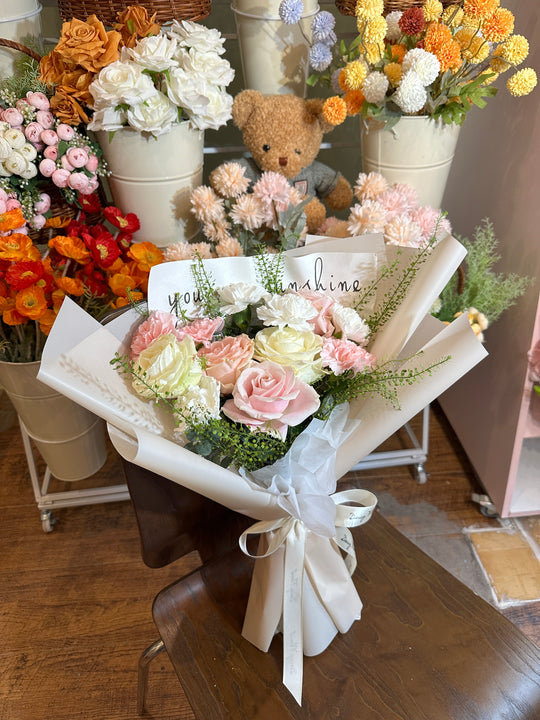 White & Pink Roses Fresh Flower Bouquet - Perfect All Occasions