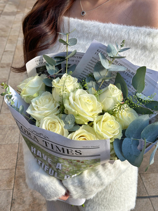 Pearl Whisper Bouquet: Luxurious White Roses Arrangement