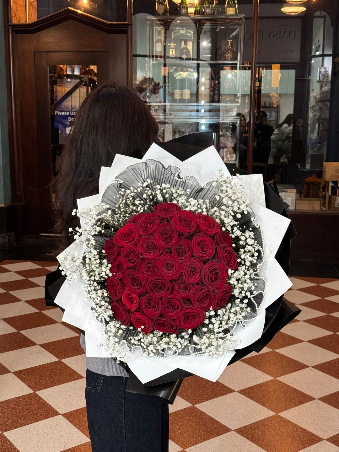 Bouquet of Red Roses with White Baby’s Breath