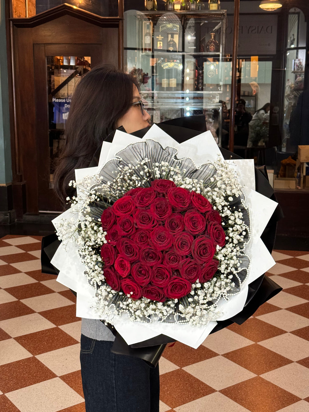 Bouquet of Red Roses with White Baby’s Breath