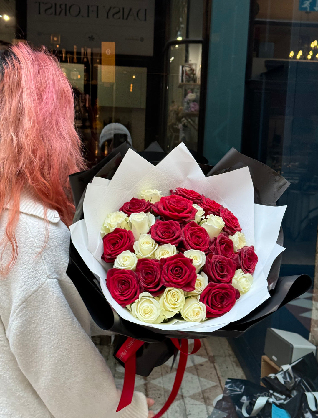 Mix of Red and White Roses - Elegant Floral Bouquet | Daisy Florist