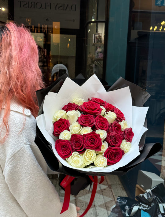 Mix of Red and White Roses - Elegant Floral Bouquet | Daisy Florist