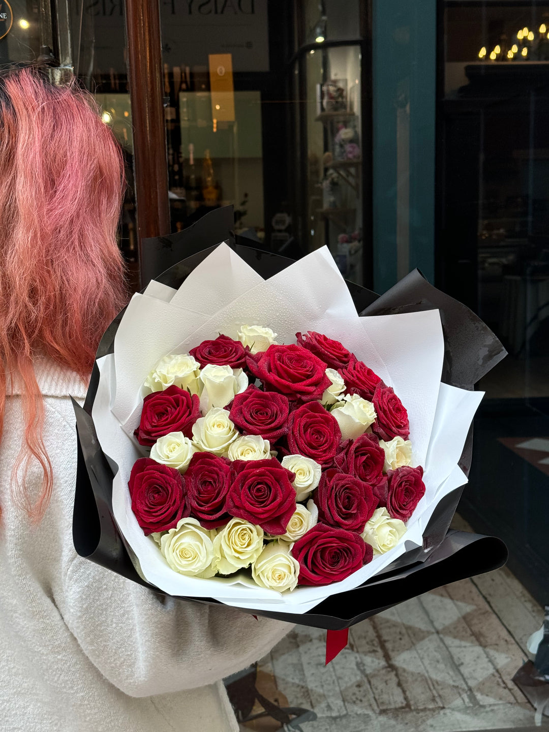 Mix of Red and White Roses - Elegant Floral Bouquet | Daisy Florist