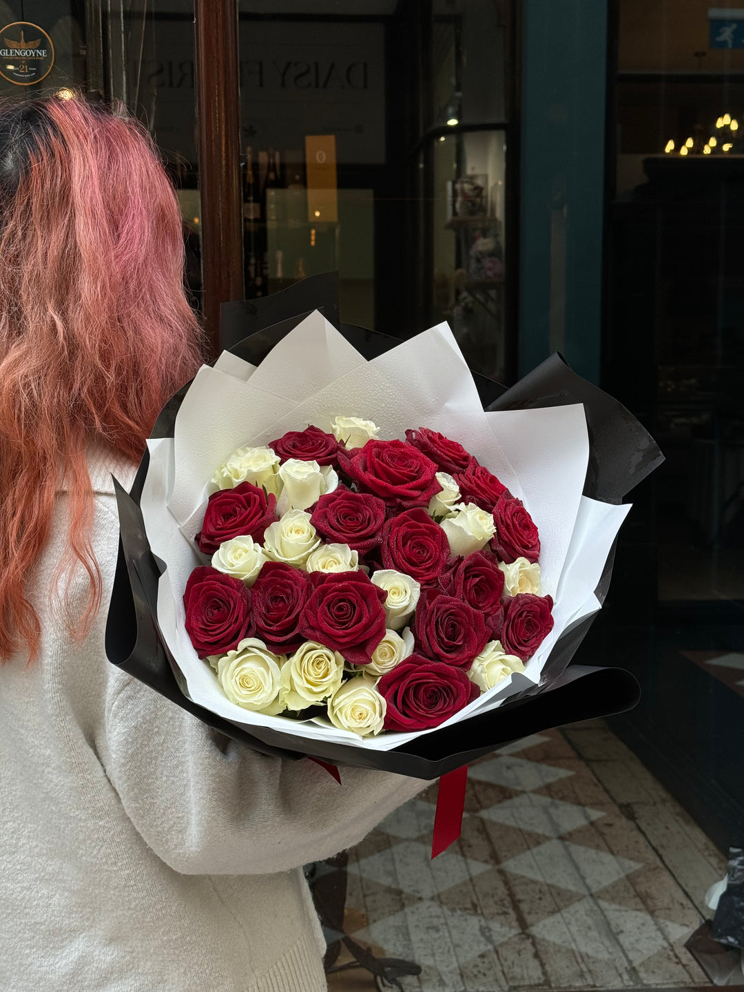 Mix of Red and White Roses - Elegant Floral Bouquet | Daisy Florist