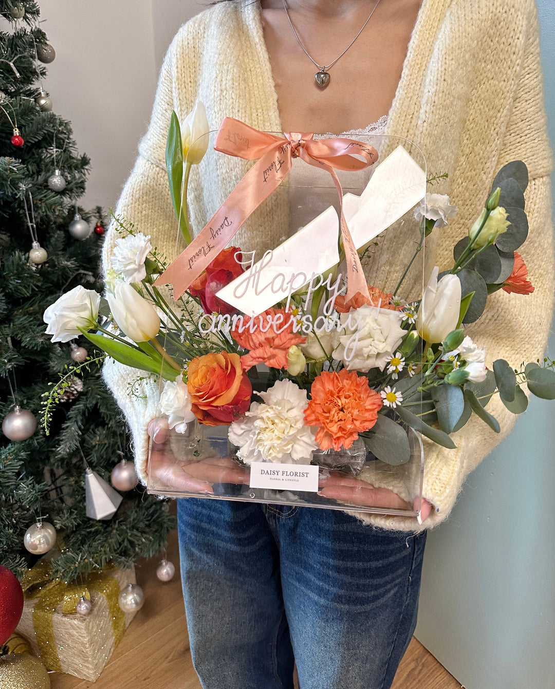 Sunrise Serenity Box: Orange and White Mixed Fresh Flower Box for Easter | Daisy Florist