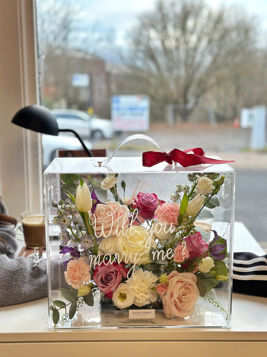 Pink Pastel Mixed Fresh Flower in large Mica Box (35x30x18cm) | Daisy Florist