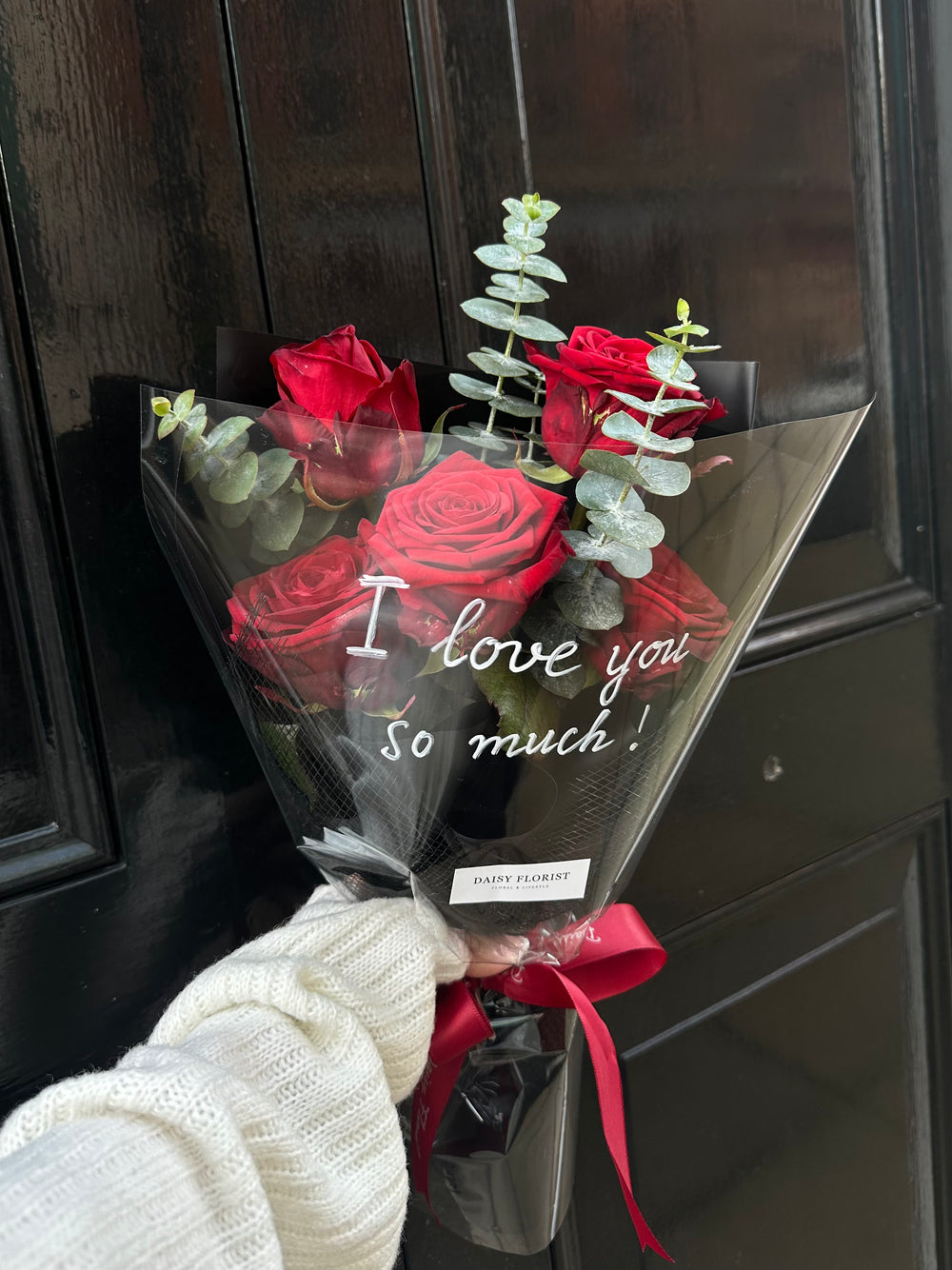 Crimson Kiss Cluster: Red Roses with Foliage | Daisy Florist