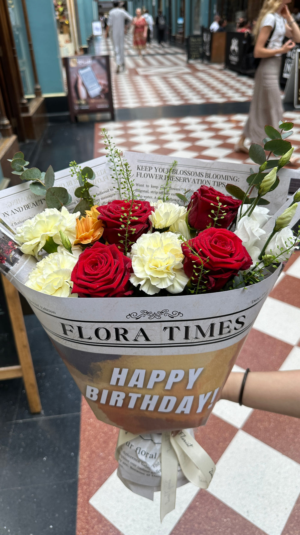 Happy Birthday Bouquet: Red, Orange and White Mixed Flowers