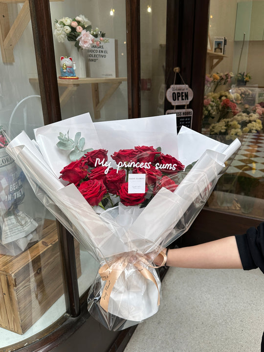 Fresh Flowers: Red Roses Bouquet with white wrapping| Daisy Florist