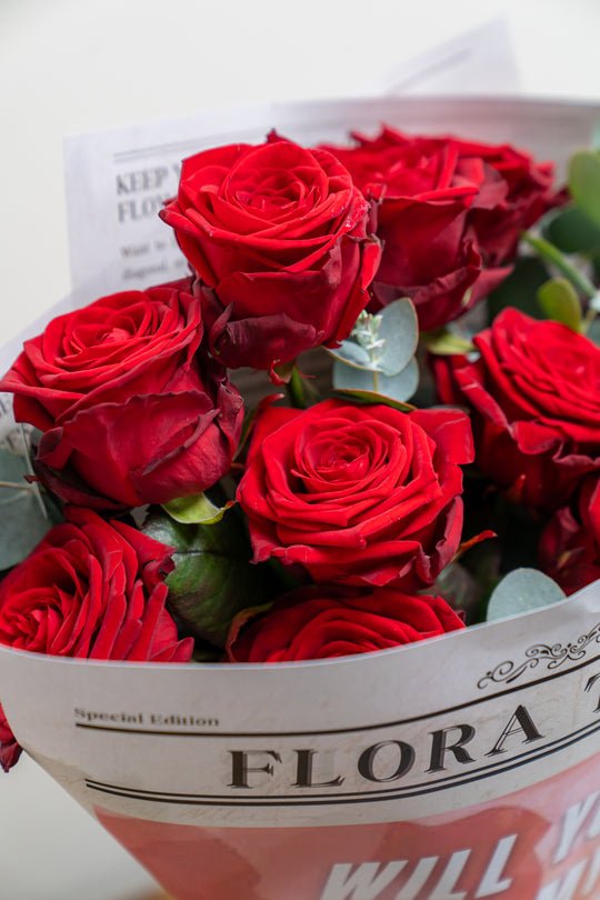 Crimson Love Symphony: Red Roses Arrangement - 10 stems | Daisy Florist