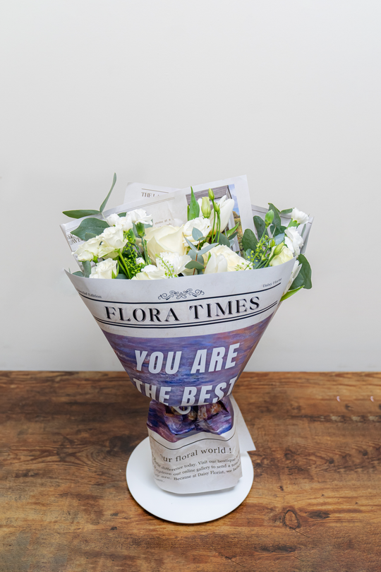 Ivory Elegance Ensemble: Sophisticated White Mixed Fresh Flower Bouquet