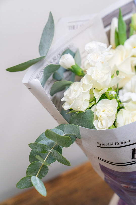 Ivory Elegance Ensemble: Sophisticated White Mixed Fresh Flower Bouquet