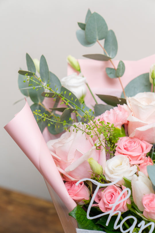 Cherished Blush Bouquet: Romantic Pink and White Flowers Mix