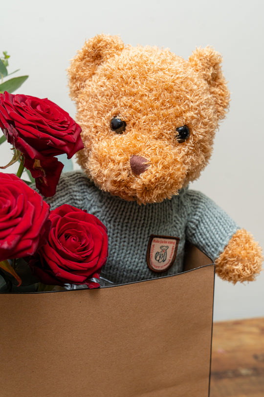Special Fresh Red Roses Box with Teddy Bear| Daisy Florist