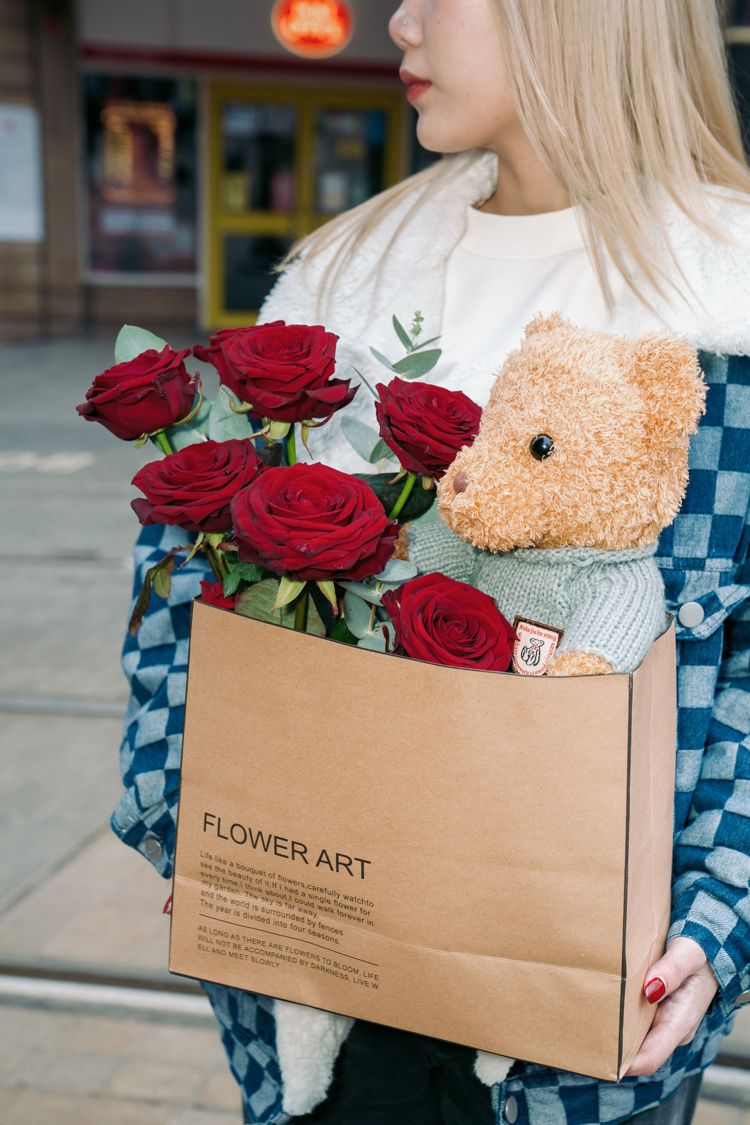 Special Fresh Red Roses Box with Teddy Bear| Daisy Florist