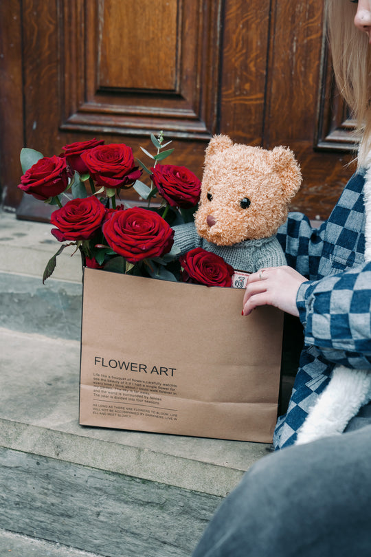 Special Fresh Red Roses Box with Teddy Bear| Daisy Florist