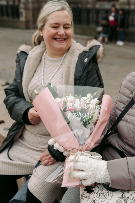 Cherished Blush Bouquet: Romantic Pink and White Flowers Mix
