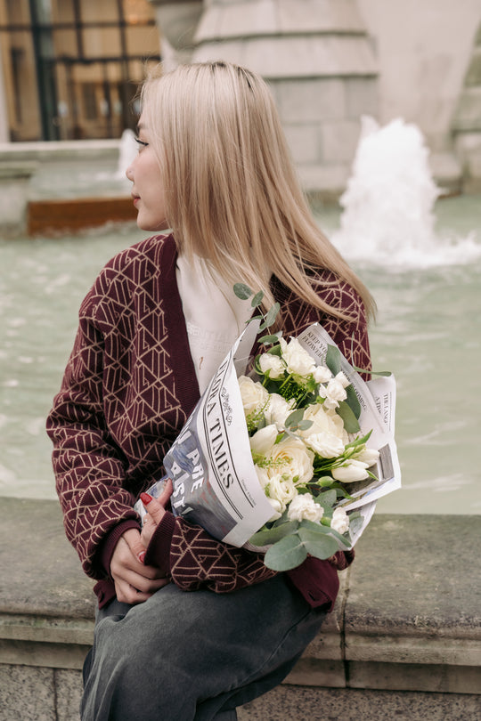 Ivory Elegance Ensemble: Sophisticated White Mixed Fresh Flower Bouquet