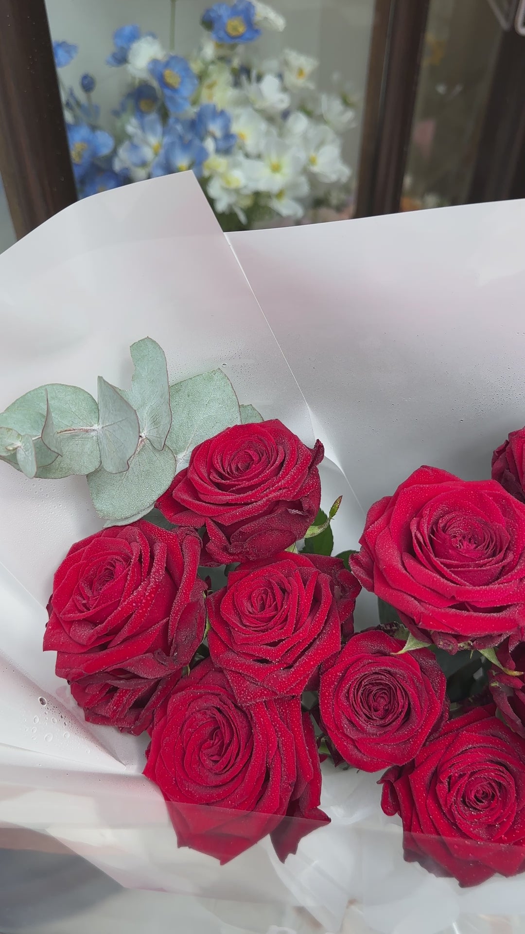 Fresh Flowers: Red Roses Bouquet with white wrapping| Daisy Florist