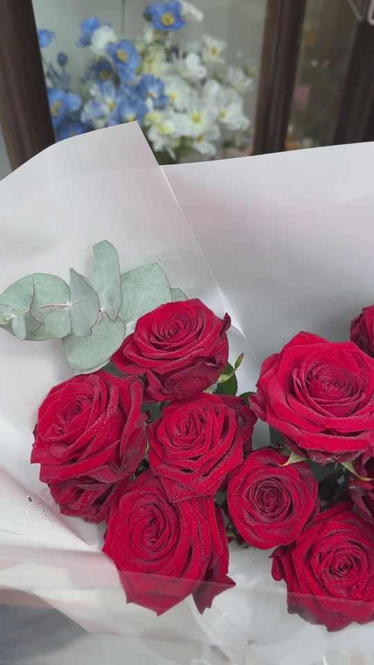 Fresh Flowers: Red Roses Bouquet with white wrapping| Daisy Florist