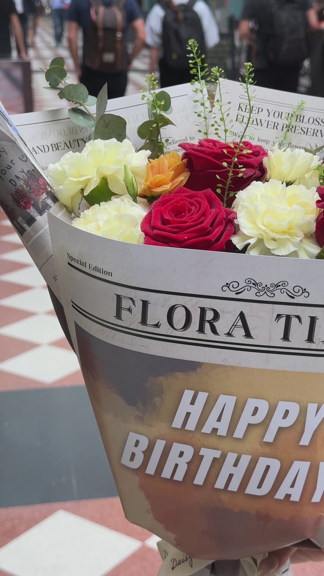 Happy Birthday Bouquet: Red, Orange and White Mixed Flowers