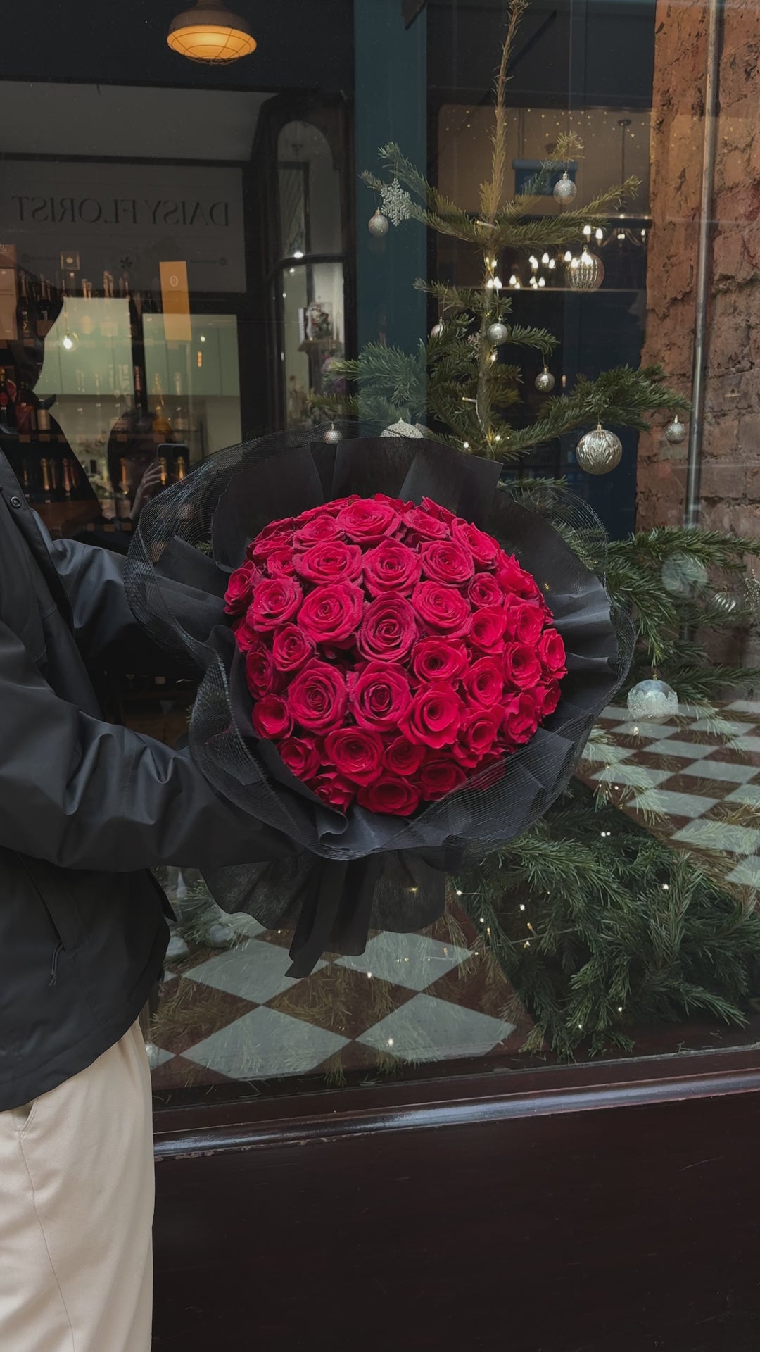 PERSONALISED QUANTITY of Red Roses - Premium Red Roses in Full Black Wrapping
