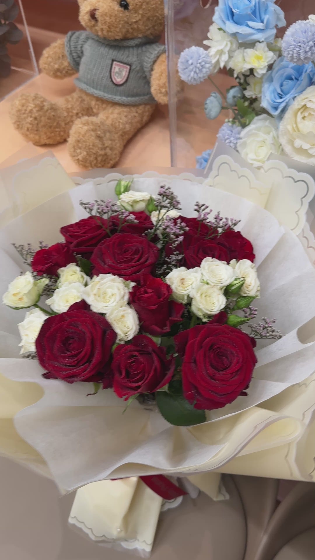 Fresh Flowers: Mix Red Roses & White Spray Roses Medley Bouquet | Daisy Florist