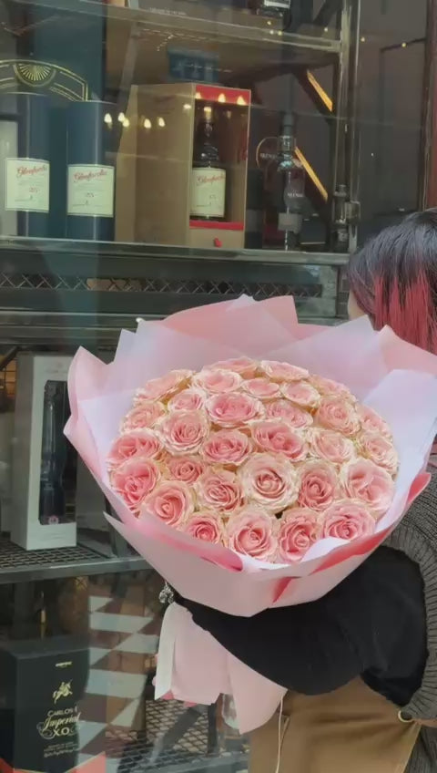 PERSONALISED QUANTITY of Pink Roses - Premium Fresh Pink Roses in Full Pink Wrapping