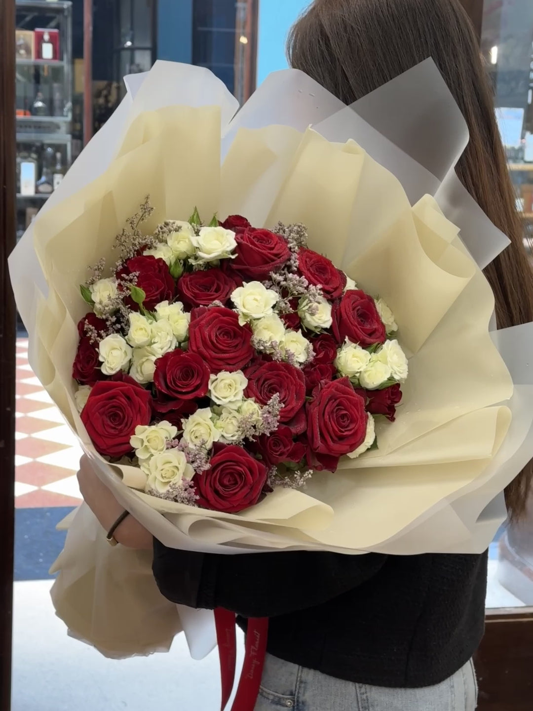 Fresh Flowers: Mix Red Roses & White Spray Roses Medley Bouquet | Daisy Florist