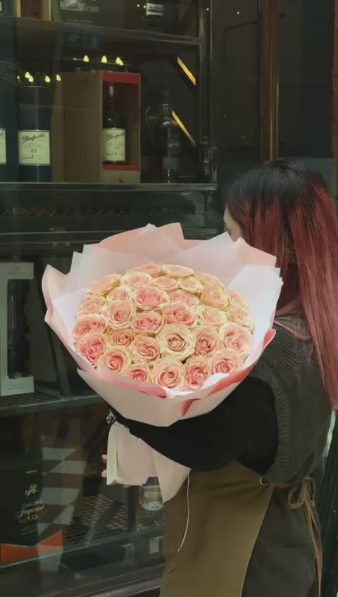 PERSONALISED QUANTITY of Pink Roses - Premium Fresh Pink Roses in Full Pink Wrapping