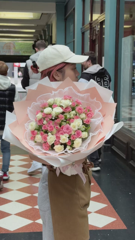Blushing Miniature Spray Roses Medley Bouquet